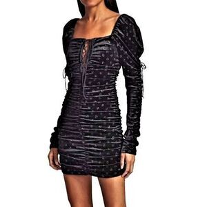 For Love and Lemons Mini Dress Lola Black Velvet Milkmaid Cottagecore Size Small